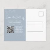 Simple Dusty Blue Boho Save the Date QR Code Foto Postkarte (Rückseite)