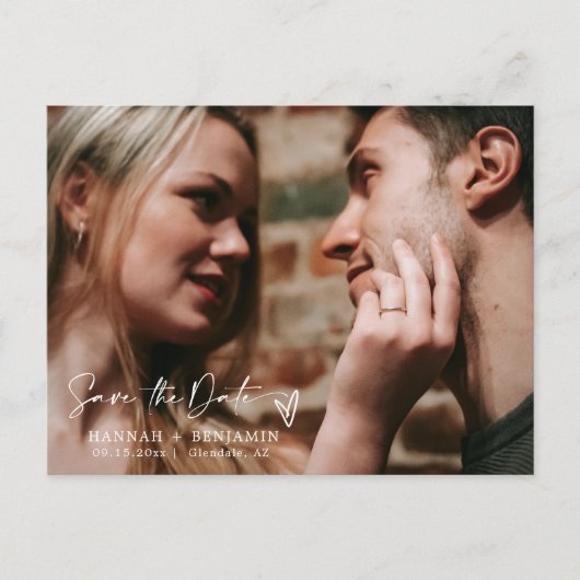 Simple Dusty Blue Boho Save the Date QR Code Foto Postkarte (Vorderseite)