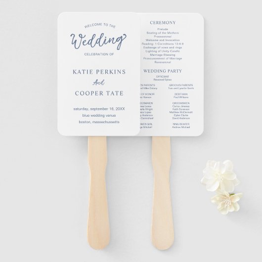 Simple Dusty Blue Bold Schriftart Modernes Hochzei Fächer (Vorne und Hinten)