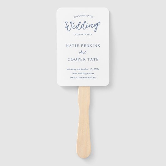 Simple Dusty Blue Bold Schriftart Modernes Hochzei Fächer (Vorderseite)