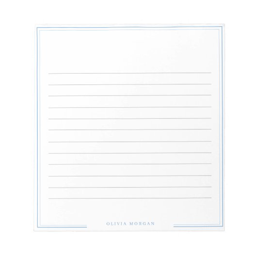 Simple Dusty Blue Border Name Stationery Lines Notizblock (Vorderseite)