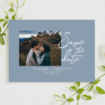Simple Dusty Blue Calligraphy Boho Foto Wedding