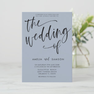 Simple Dusty Blue Calligraphy Wedding Einladung