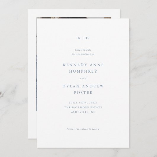 Simple Dusty Blue Elegant Wedding QR Code Save The Date (Vorne/Hinten)