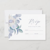 Simple Dusty Blue Floral Wedding RSVP Karte (Vorderseite)