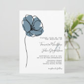 Simple Dusty Blue Floral Zeichnend Line Art Weddin Einladung (Stehend Vorderseite)