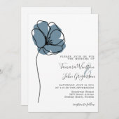 Simple Dusty Blue Floral Zeichnend Line Art Weddin Einladung (Vorne/Hinten)