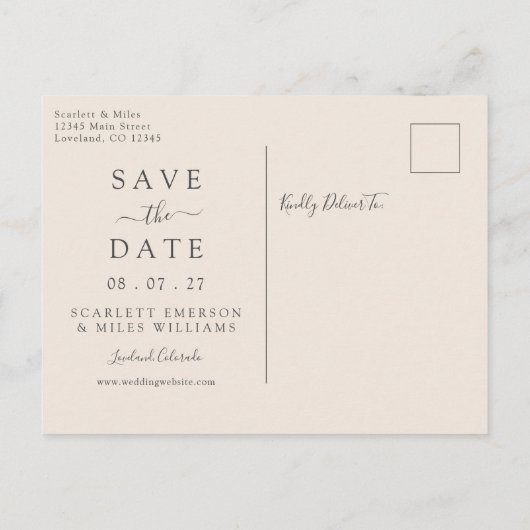 Simple Dusty Blue Foto Save the Date Hochzeit Ankündigungspostkarte (Rückseite)