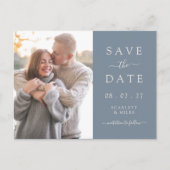 Simple Dusty Blue Foto Save the Date Hochzeit Ankündigungspostkarte (Vorderseite)