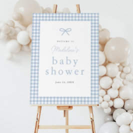 Simple Dusty Blue Gingham Boys Baby Dusche Willkom