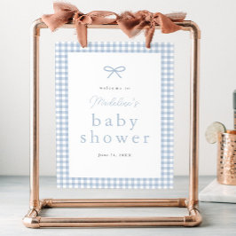 Simple Dusty Blue Gingham Boys Baby Dusche Willkom Poster
