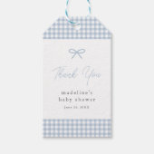 Simple Dusty Blue Gingham Boys Baby Shower Gevor Geschenkanhänger (Vorderseite)