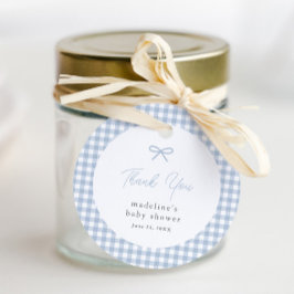 Simple Dusty Blue Gingham Boys Baby Shower Gevor Geschenkanhänger