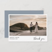 Simple Dusty Blue Landscape Foto Hochzeit Dankeskarte (Vorne/Hinten)