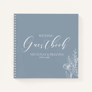 Simple Dusty Blue Minimal Floral Wedding Guestbook Notizblock
