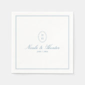 Simple Dusty Blue Monogram Crest Wedding Serviette (Vorderseite)