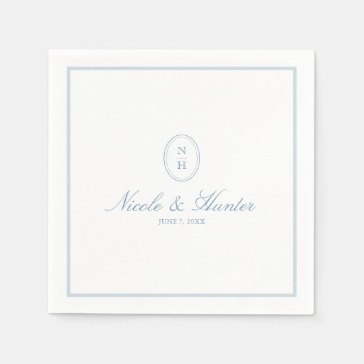 Simple Dusty Blue Monogram Crest Wedding Serviette (Vorderseite)
