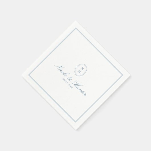 Simple Dusty Blue Monogram Crest Wedding Serviette (Ecke)