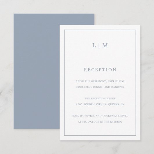Simple Dusty Blue Monogram Elegant Wedding Begleitkarte (Vorne/Hinten)