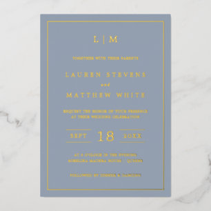 Simple Dusty Blue Monogram Elegant Wedding Folieneinladung