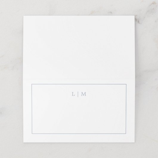 Simple Dusty Blue Monogram Elegant Wedding Platzkarte (Außenseite Aufgefaltet)