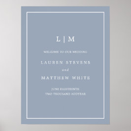 Simple Dusty Blue Monogram Elegant Wedding Poster
