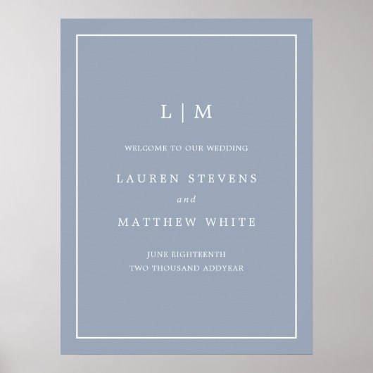 Simple Dusty Blue Monogram Elegant Wedding Poster (Vorne)
