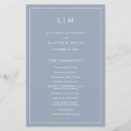 Simple Dusty Blue Monogram Elegant Wedding Program