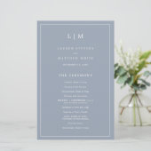 Simple Dusty Blue Monogram Elegant Wedding Program (Stehend Vorderseite)