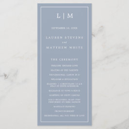 Simple Dusty Blue Monogram Elegant Wedding Programm