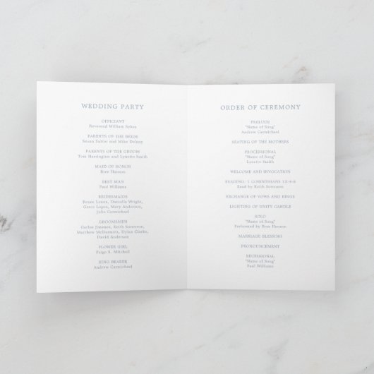 Simple Dusty Blue Monogram Elegant Wedding Programm (Innenseite)