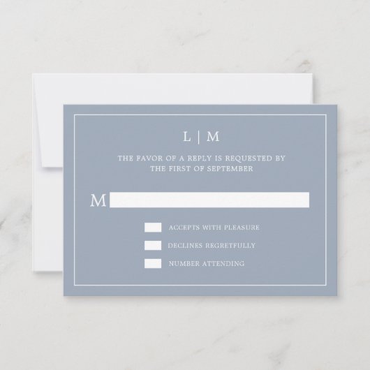 Simple Dusty Blue Monogram Elegant Wedding RSVP Karte (Vorderseite)