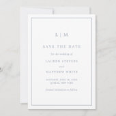 Simple Dusty Blue Monogram Elegant Wedding Save The Date (Vorderseite)