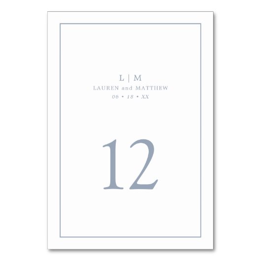 Simple Dusty Blue Monogram Elegant Wedding Tischnummer (Vorderseite)