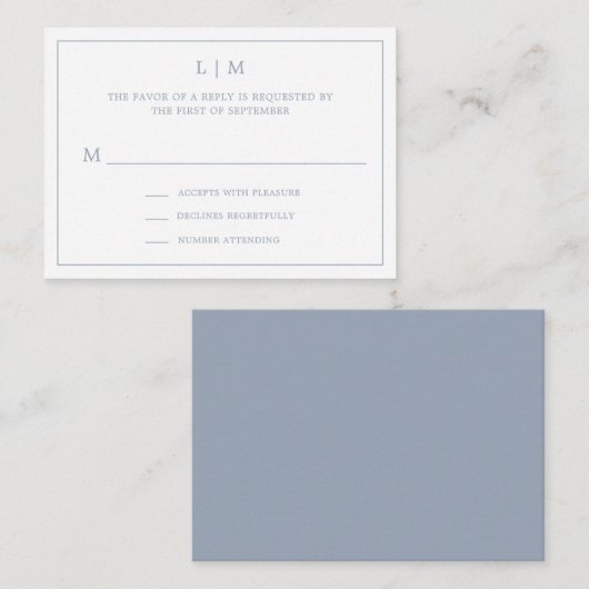 Simple Dusty Blue Monogram Elegant Wedding UAWG Mitteilungskarte (Vorne/Hinten)