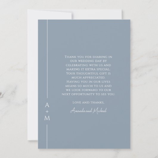 Simple Dusty Blue Monogram Wedding Foto Vielen Dan Dankeskarte (Rückseite)