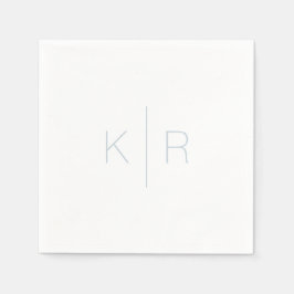 Simple Dusty Blue Monogram White Wedding Napkins Serviette