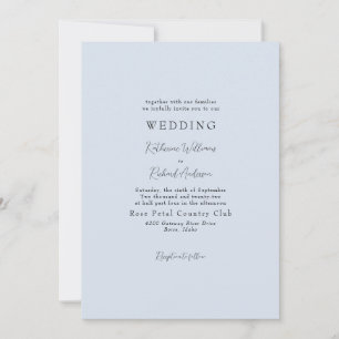 Simple Dusty Blue No Parters Wedding Einladung
