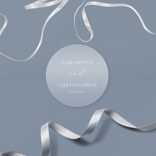 Simple Dusty Blue Paare Names Wedding Runder Aufkleber