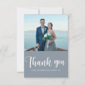 Simple Dusty Blue Photo Wedding Thank You Dankeskarte (Vorderseite)