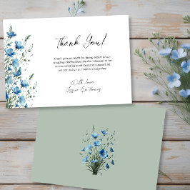 Simple Dusty Blue & Sage Boho Wildflowers Wedding Dankeskarte