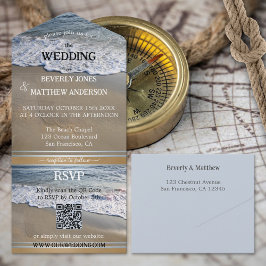 Simple Dusty Blue Sandy Beach Wedding All In One Einladung