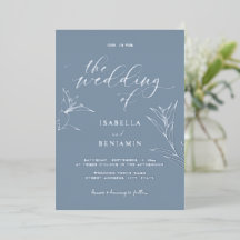 Simple Dusty Blue Silver Script Botanical Wedding