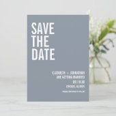 Simple Dusty Blue Typografy Wedding Foto Save The Date (Stehend Vorderseite)