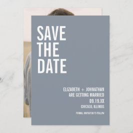 Simple Dusty Blue Typografy Wedding Foto Save The Date