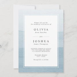 Simple Dusty Blue Watercolor Ombre Wedding Einladung