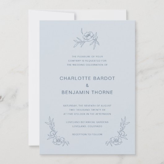 Simple Dusty Blue Wedding Einladung (Vorderseite)