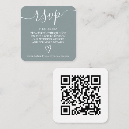Simple dusty blue wedding rsvp Qr code Begleitkarte (Vorne/Hinten)