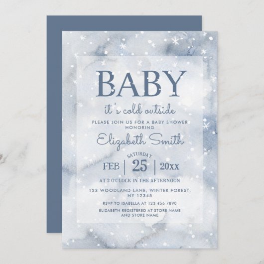 Simple Dusty Blue Winter Baby Shower Einladung (Vorne/Hinten)