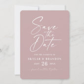 Simple Dusty Mauve Pink mit Script-Foto Hochzeit Save The Date (Vorderseite)